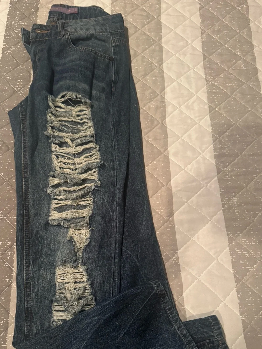 Boom Boom Jeans Distressed Dark Blue Women's Jeans - Picture 1 of 4